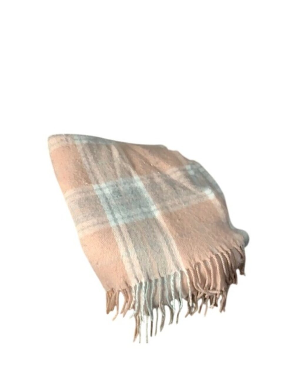 Plaid Peach & Gray Fringe Throw Blanket Or Wrap Scarf - Soft Cozy & Stylish Acce